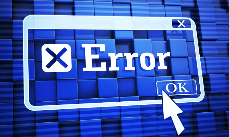 Ventana emergente de error en pantalla azul con botón de confirmación.
