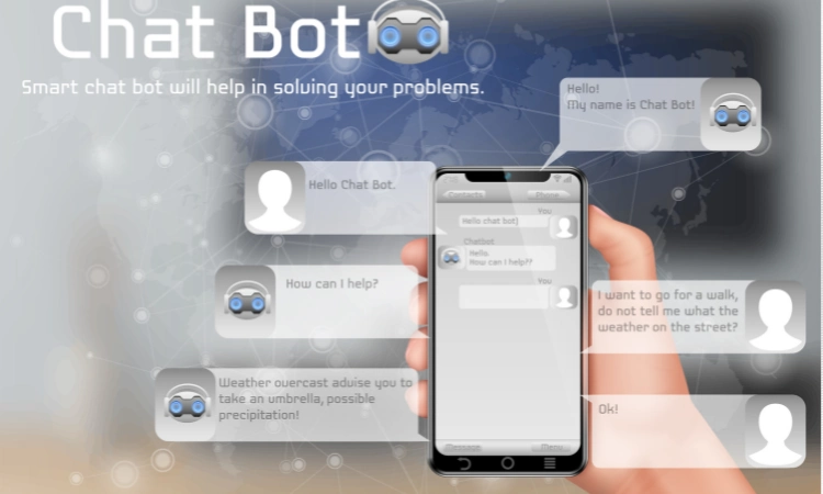 Chatbot inteligente respondiendo consultas en un smartphone con inteligencia artificial.