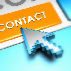 Botón de contacto en un sitio web con cursor en forma de flecha pixelada.