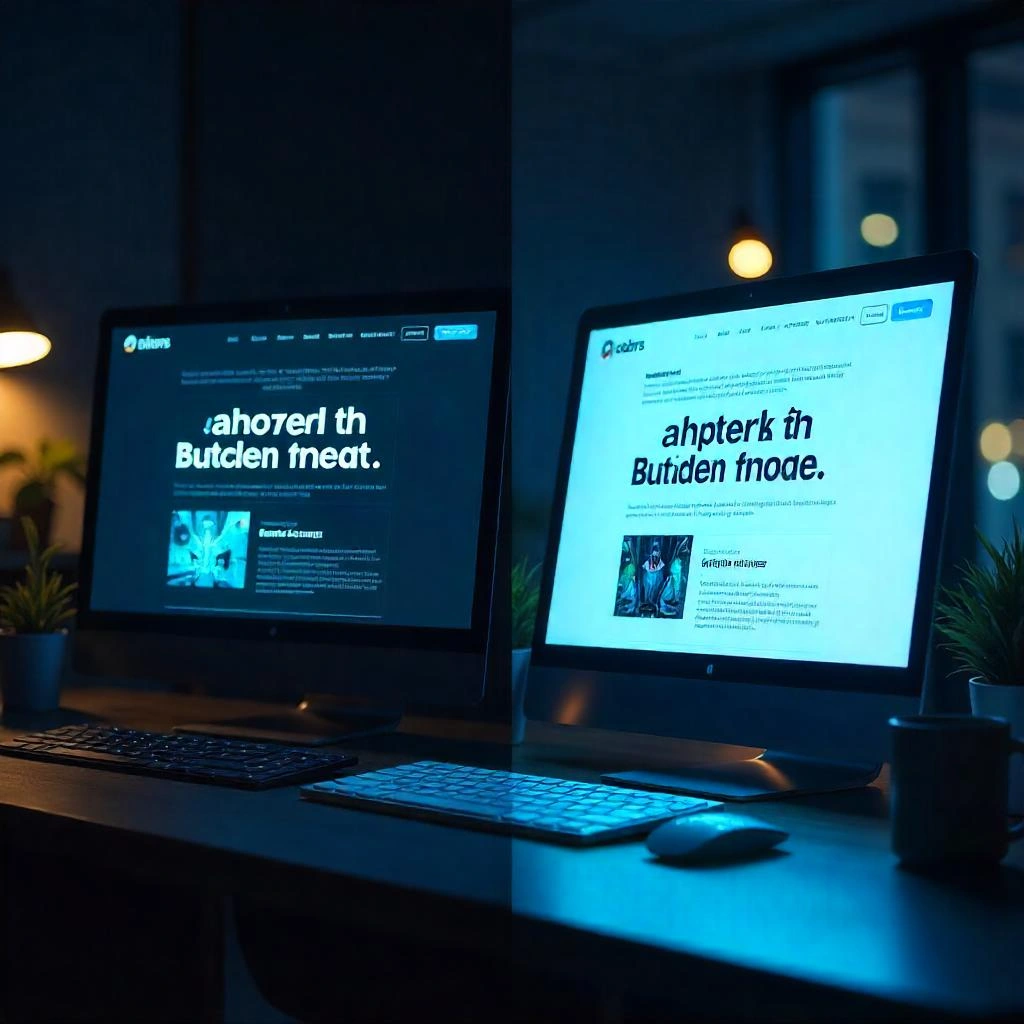 Monitores duales mostrando diseño web moderno - desarrollo frontend y diseño UX.