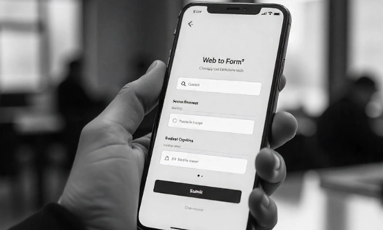 Persona usando un smartphone para completar un formulario web en línea.