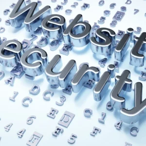 Seguridad en sitios web representada con letras y números en 3D.
